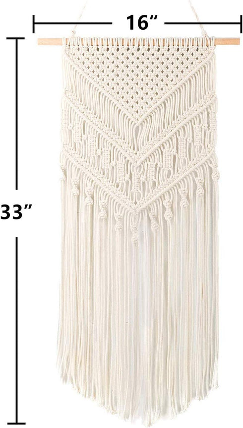 TIMEYARD Macrame Woven Wall Hanging - Boho Chic Bohemian Home Geometric Art Decor - Beautiful Apartment Dorm Room Decoration, 16"W x 33"L