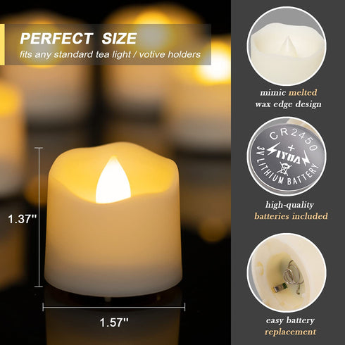 Homemory 2X Battery Capacity Timer Tea Lights, Flameless Flickering LED Tea Lights Battery Operated, 12-Pack, Warm White, 1.57'' D x 1.37'' H, Ideal for Home Decor and Gifts Choice