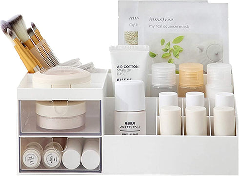 Multifunction Desk Organizer, BREIS Makeup Storage for Eyeshadows, Concealers, Powders, Nail Polish,9.65x 4.8x 3.67 (White)