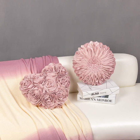 JWH Handmade 3D Sunflower Throw Pillow Covers Aesthetic Flower Soft Velvet Accent Pillow Cases Decorative Round Cute Cushion for Couch Bed Bedroom Living Room Farmhouse Decor Shams 12 Inch Rose Gold