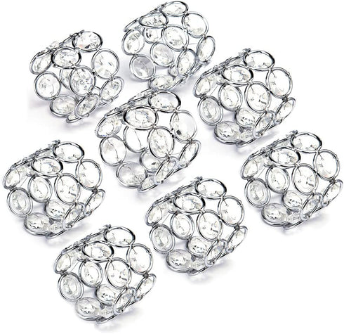 Feyarl Set of 8pcs Sparkly Napkin Rings Crystal Table Dinner Napkin Holders for Wedding Centerpieces Party Special Occasions Festival Decoration