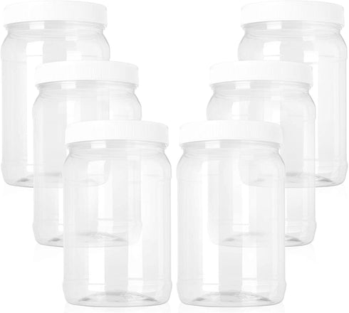 Fasmov 16 Pack 17 oz Plastic Jars with Screw on Lids Storage Jars with White Sealing Caps, Wide Mouth, BPA Free, PET Jars Bulk for Home & Kitchen Pantry Organization and Storage