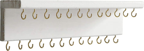 SANY DAYO HOME Jewelry Organizer with 24 Hooks and Cosmetics Shelf, 12 x 3 x 4 inches Wall Mounted Rustic Pine Wood Holder for Necklaces and Bracelets, Suitable for Kids and Adults (Retro White)