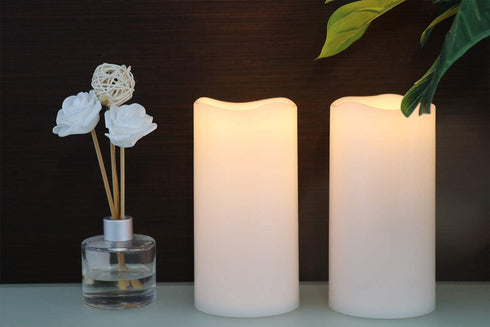 GenSwin Waterproof Outdoor Flameless Candles with Remote Timer, Battery Operated Large Flickering LED Pillar Candles for Indoor Outdoor Lanterns, Won™t melt, Long-Lasting(White, Set of 2, 8? x 4?)