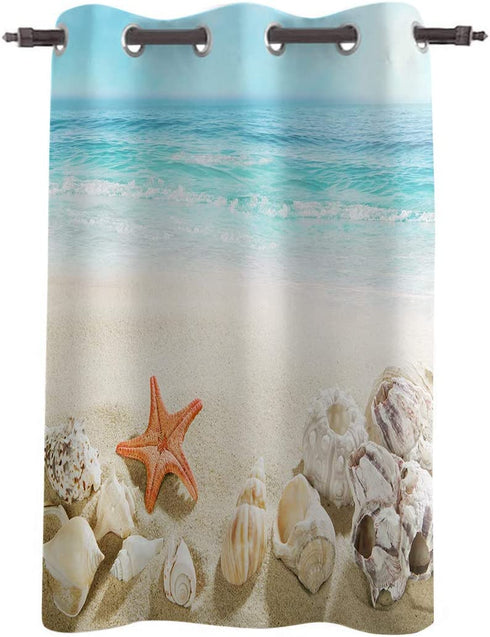 WARM TOUR Window Curtain Panel Coastal Beach Clear Water Printing Decor Durable Drapes for Bedroom Kitchen Living Room Seashell Starfish
