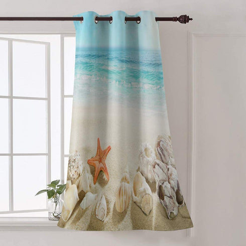 WARM TOUR Window Curtain Panel Coastal Beach Clear Water Printing Decor Durable Drapes for Bedroom Kitchen Living Room Seashell Starfish
