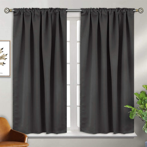 BGment Dark Grey Window Curtains for Bedroom - 38 x 45 Inch Thermal Rod Pocket and Back Tab Blackout Curtains for Kitchen/Window/Living Room, 2 Panels