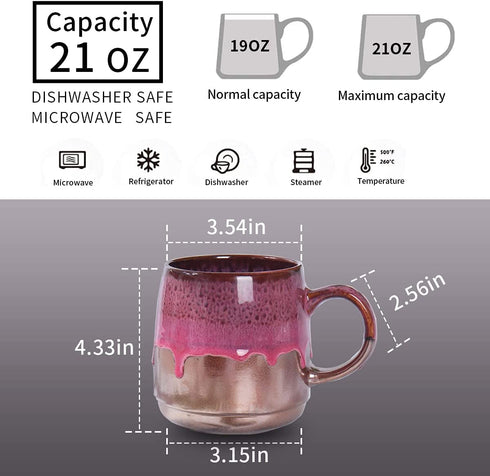 LMYFFF Large Ceramic Coffee Mug,21 Oz,Gilt Pink Big Tea Cup for Office and Home, Dishwasher and Microwave Safe¦