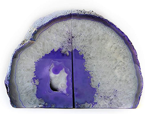 JIC Gem Dyed Purple Natural Agate Bookends Polished 3 to 4 Lbs for Office and Home Decoration 1 Pair with Rubber Bumpers