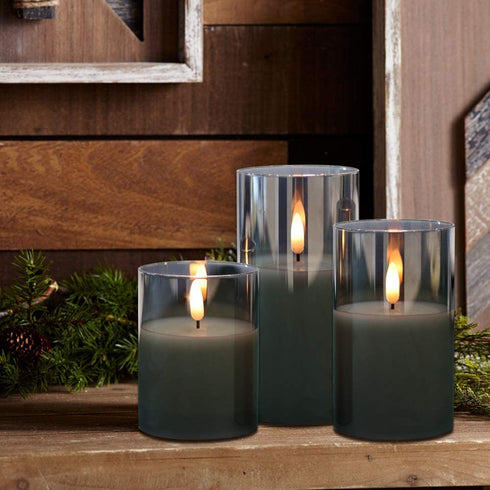 Eldnacele Glass Candles Flameless Flickering Candles with Remote Control & Timer, 3D Wick LED Battery Operated Pillar Candles Set of 3 Black Glass Candles Warm Light (D3? x H4? 5? 6?)