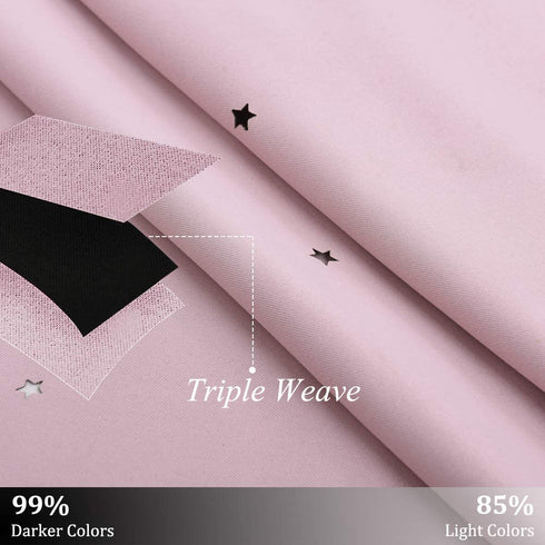 NICETOWN Twinkle Star Blackout Curtains - 84 inches Long Starry Sky Thick and Soft Room Darkening Drapes with Die-Out Stars for Princess Bedroom, 42 inches Wide, Lavender Pink=Baby Pink, 1 Pair