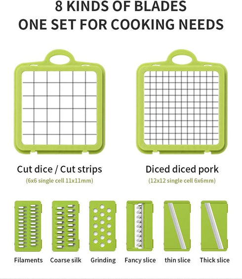 14 in1 Vegetable Chopper, Cutter Chopper, Multifunctional Veggie Chopper, Food Chopper with Container, Onion Chopper, Chopper Vegetable Cutter with 8 Blades - Grey