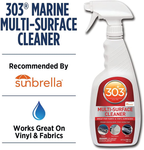 303 Marine Multi-Surface Cleaner - Safely Cleans All Water Safe Surfaces, Including All Types of Fabric and Vinyl, Rinses Residue Free, Manufacturer Recommended, 32oz (30204) Packaging May Vary