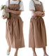 Women Cotton Linen Cross Back Apron with Pockets for Gardening Works Pinafore Dress