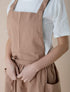 Women Cotton Linen Cross Back Apron with Pockets for Gardening Works Pinafore Dress