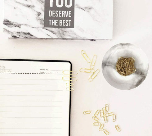 100pcs Standard Gold Paper Clips in Marble Tone Magnetic Paperclips Holders and 50pcs Golden Mini Paper Clip Set for Desk Organizers Gift Idea (Marble Dispenser Set)