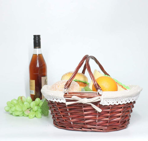 MEIEM Wicker Basket Gift Baskets Empty Oval Willow Woven Picnic Basket Cheap Easter Candy Basket Storage Wine Basket with Handle Egg Gathering Wedding Basket (Brown)