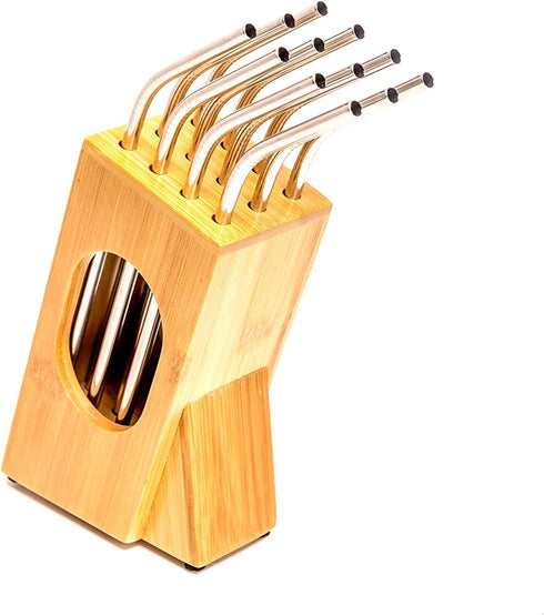 Tannion Straw Caddy With (12) Reusable Straws Reusable Straw Holder For Counter With Metal Straw Set Bamboo Straw Container With Metal Straws Drinking Straw Organizer With Stainless Steel Straw Set