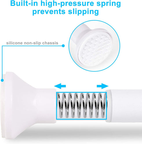 Shower Curtain Rod Tension No Drill, Spring Tension Rod for Windows, Stainless Steel Curtain Rod Adjustable 26-47 Inches, Tension Shower Rod for Bathroom, Kitchen, Window, Closet, Doorway, White