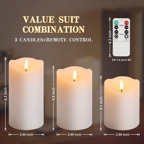 Flameless Candles Waterproof Outdoor LED Candles Battery Operated Candles with Remote Timers & 3D led Flame, Flameless Candles for Decorations (Set of 3)
