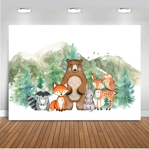 Avezano Woodland Animals Backdrop Tree Mountain Safari Birthday Background Woodland Jungle Baby Shower Party Decoration Banner (7x5ft)