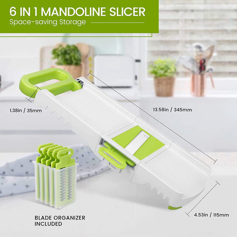 Mandoline Slicer for Kitchen Mandolin Slicing Tool 6 in 1 Vegetable Mandoline Slicer Cutter Chopper Grater Slicers for Fruits Vegetables Julienne Carrot Cucumber Sweet Potato Chip Slicer Thin