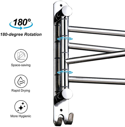 Lonffery Towel Rack for Bathroom, 4-Arm Black Wall Mounted Towel Rack, Outdoor Towel Rack for Hot Tub, Pool, Towel Hanger Space Saving.