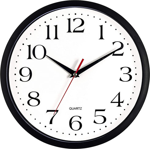 Bernhard Products Black Wall Clock Silent Non Ticking,12 Inch Quality Quartz Battery Operated Round Easy to Read Home/Office/Kitchen/Classroom/School Clock Sweep Movement (12 Inch)