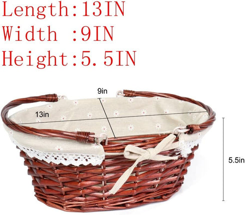 MEIEM Wicker Basket Gift Baskets Empty Oval Willow Woven Picnic Basket Cheap Easter Candy Basket Storage Wine Basket with Handle Egg Gathering Wedding Basket (Brown)