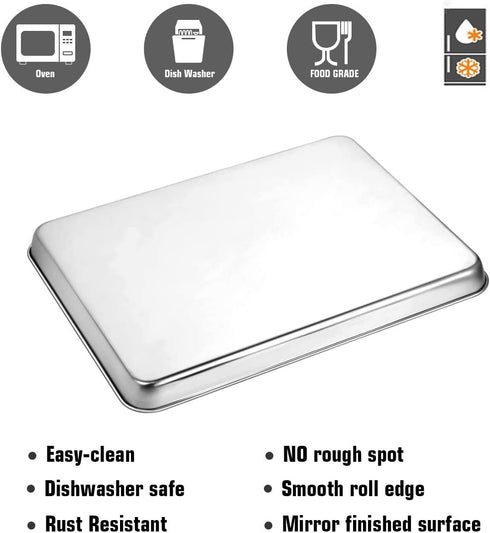 Wildone Baking Sheet Set of 2 - Stainless Steel Cookie Sheet Baking Pan, Size 9 x 7 x 1 inch, Non Toxic & Heavy Duty & Mirror Finish & Rust Free & Easy Clean