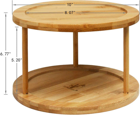 Lazy Susan Turntable Spice Rack - 10 Inch 2-Tier Bamboo Kitchen Countertop Cabinet Rotating Condiments Organizer