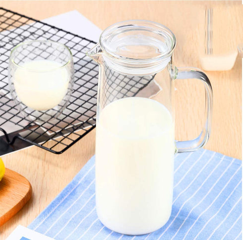 Glass Pitcher with Lid - High Heat Resistance Stovetop Safe Pitcher for Hot/Cold Water & Iced Tea