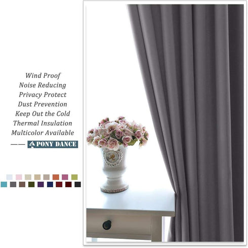 PONY DANCE Curtains 45 inch Length - Double Panels Back Tab & Rod Pocket Thermal Insulated Short Blackout Drapes for Kitchen Bedroom, 52" x 45" Per Panel, Dark Grey, 2 Pieces