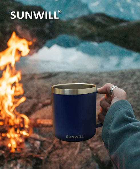 SUNWILL 14 oz Coffee Mug Set, Vacuum Insulated Camping Mug with Lid, Double Wall Stainless Steel Travel Tumbler, Coffee Cup Outdoor, Powder Coated Navy Blue & Wine Red 2 Pack