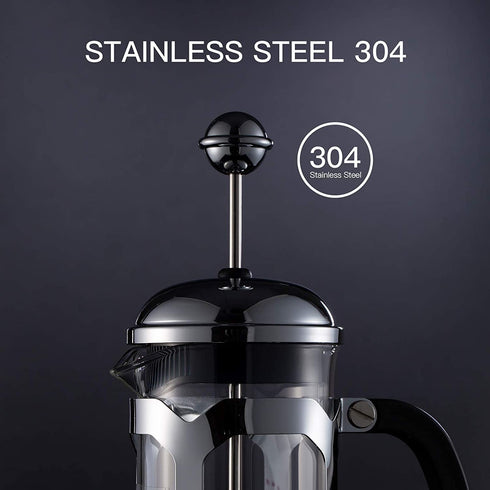 EAXCK 12oz French Press Coffee Maker, 304 Stainless Steel Coffee Press 4 Level Filtration System, Heat Resistant Thickened Borosilicate Glass, Durable Easy Clean,100% BPA Free, Suitable for Single Use