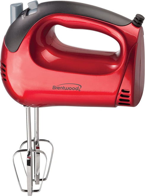 Brentwood Electric Hand Mixer, Lightweight 5-Speed, Red