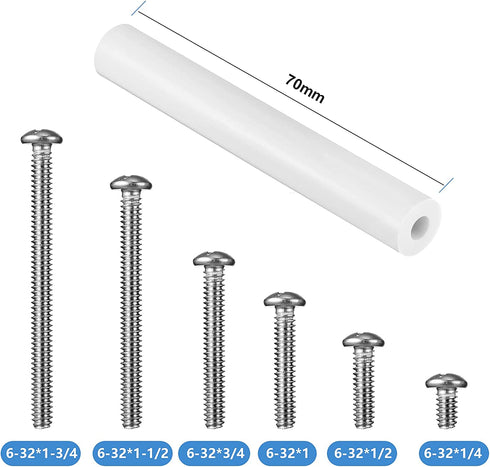 150 Pieces Electrical Outlet Extender Kit 60 Pieces Outlet Screw Spacers and 90 Pieces 6-32 Thread Flat Head Device Mounting Screws for Household and Industrial Electricity, 6 Lengths (White)