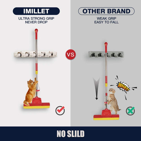 2 Pack Imillet Mop and Broom Holder, Wall Mounted Organizer-Mop and broom Storage Tool Rack with 5 Ball Slots and 6 Hooks (Beige)