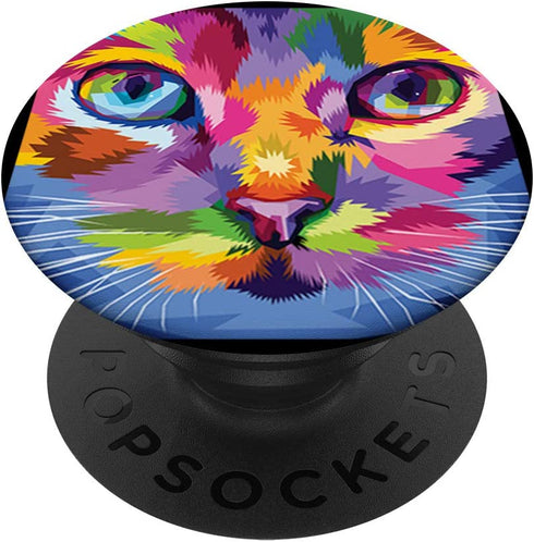 Colorful Cat Cute Kitten Artistic Geometric Pop Art Cat head PopSockets PopGrip: Swappable Grip for Phones & Tablets