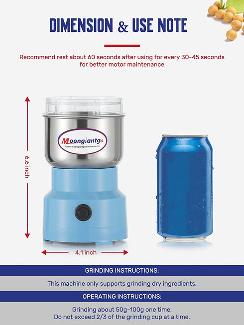 Moongiantgo Mini Spice Coffee Grinder Electric 10s Fast Grinding Multifunction Smash Machine Dry Grain Mill Grinder for Spices Seeds Rice Beans Seasonings (Blue, 110V)