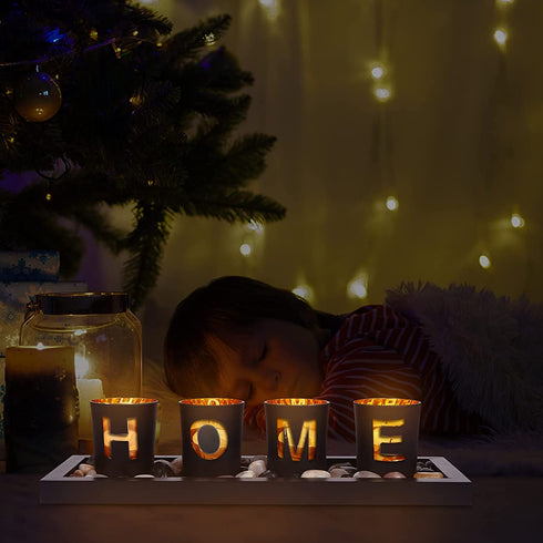MerryNine Home Decor Candle Holder 4 PCS Set with Tray for Home/Coffee Table/Dining Table/Bathroom Atmosphere Christmas New Year Decorative Candle Holders