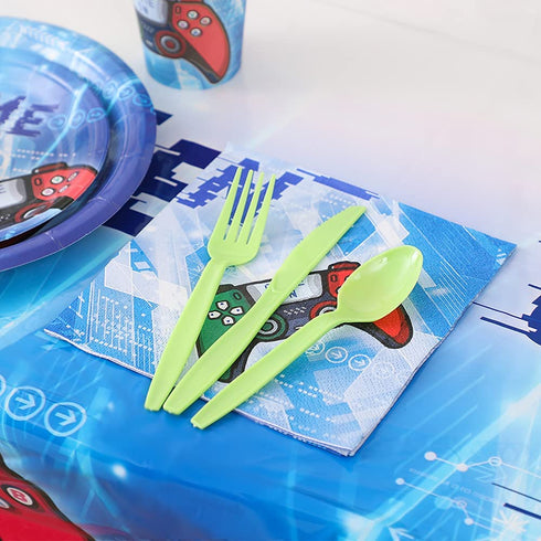 Video Game Party Tableware Set - Gaming Theme Party Supplies for Kids Includes Plates Napkins Cups Knives Forks Spoons Serves 16 Guests