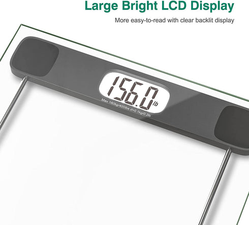 BEAUTURAL Digital Body Weight Bathroom Scale with Step-On Technology, Precision Weighing Scale,Large Backlight Display, Highly Accurate, Glass, 400 lbs, Batteries and Tape Measure Included
