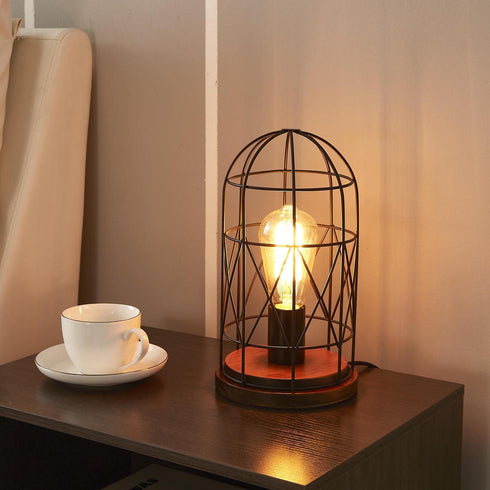 Surpars House Wood Retro Table Lamp Metal Shade Edison Bulb Included Warm White Light,Black