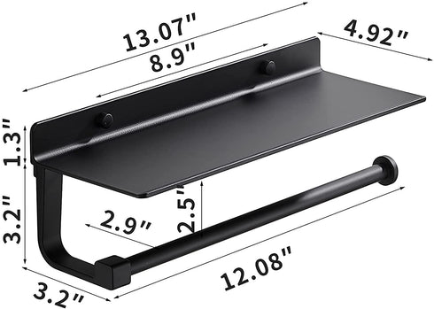 Danpoo Paper Towel Holder Wall Mounted for Kitchen 13 Inch, Bathroom Tissue Mega Roll Hanger with Mobile Phone Storage Shelf,Space Aluminum, Wall Mount with Screws (Matte Black)
