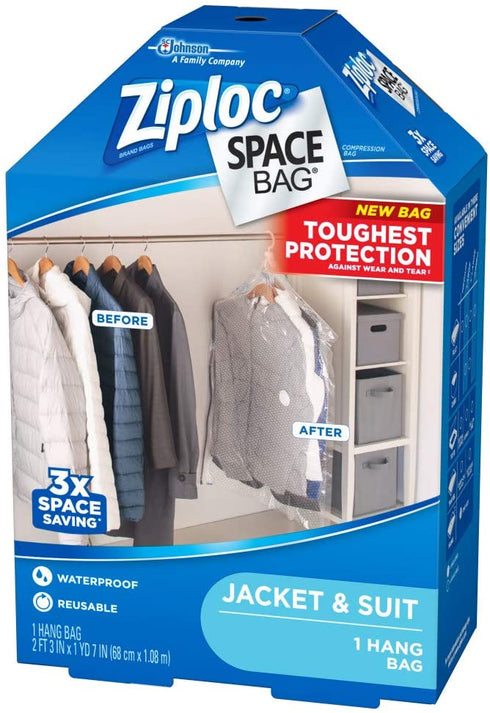 Ziploc Hanging Space Bag Clothes Vacuum Sealer Storage Bags for Home and Closet Organization, 1 Bag Total