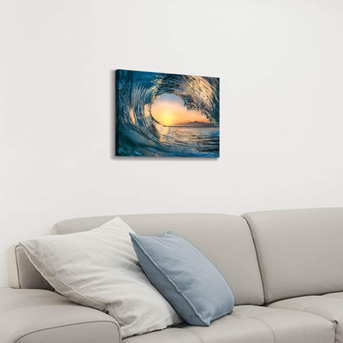 Hardy Gallery Ocean Wave Picture Wall Art: Tropical Seascape Sunset Canvas Prints for Office (16'' x 12'' x 1 Panel)