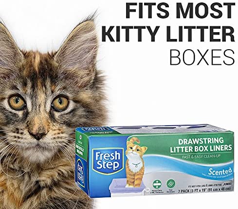 Fresh Step Drawstring Cat Litter Box Liners, Scented, Jumbo Size, 36" x 19" - 7 Count | Kitty Litter Bags, Cat Litter Liners for All Cats To Keep Your Home Clean