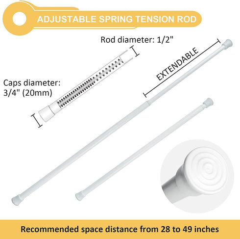 KXLife 2Pcs Spring Tension Curtain Rods 28 to 49 Inch Cupboard Bars Tensions Rod Spring Loaded Curtain Rods?Adjustable Length for Kitchen, Bathroom, Cupboard, Wardrobe, Window, Bookshelf, White