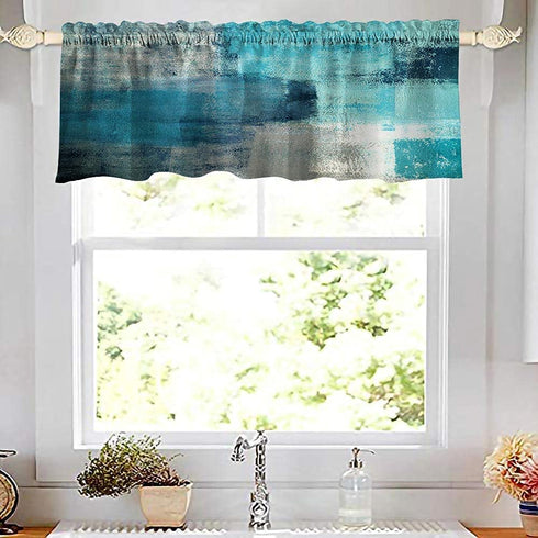 CNNLUG Turquoise Blue Grey Abstract Kitchen Window Treatment Valances,Semi-Decorative Curtains,Used for Bathroom,Living Room and Dining Room Theme Decoration,Curtain 52X18 Inches 2 Pack